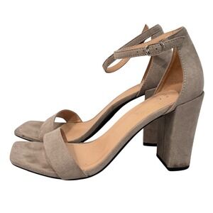 A New‎ Day Womens 9.5 Dress Sandals Block Heels Ankle Strap Tan Open square toe
